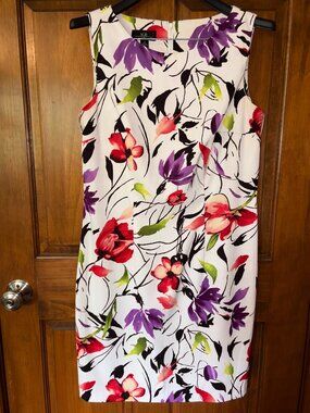 AGB Dress White Purple Red Floral Sheath Dress - Size 12